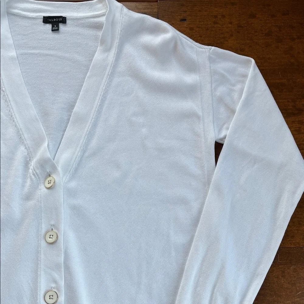 Talbots White Button Down Cardigan Sz S